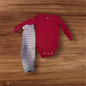 Carter's Baby Boy Maroon Bodysuit with Grey Striped Pants Set - 18 Months